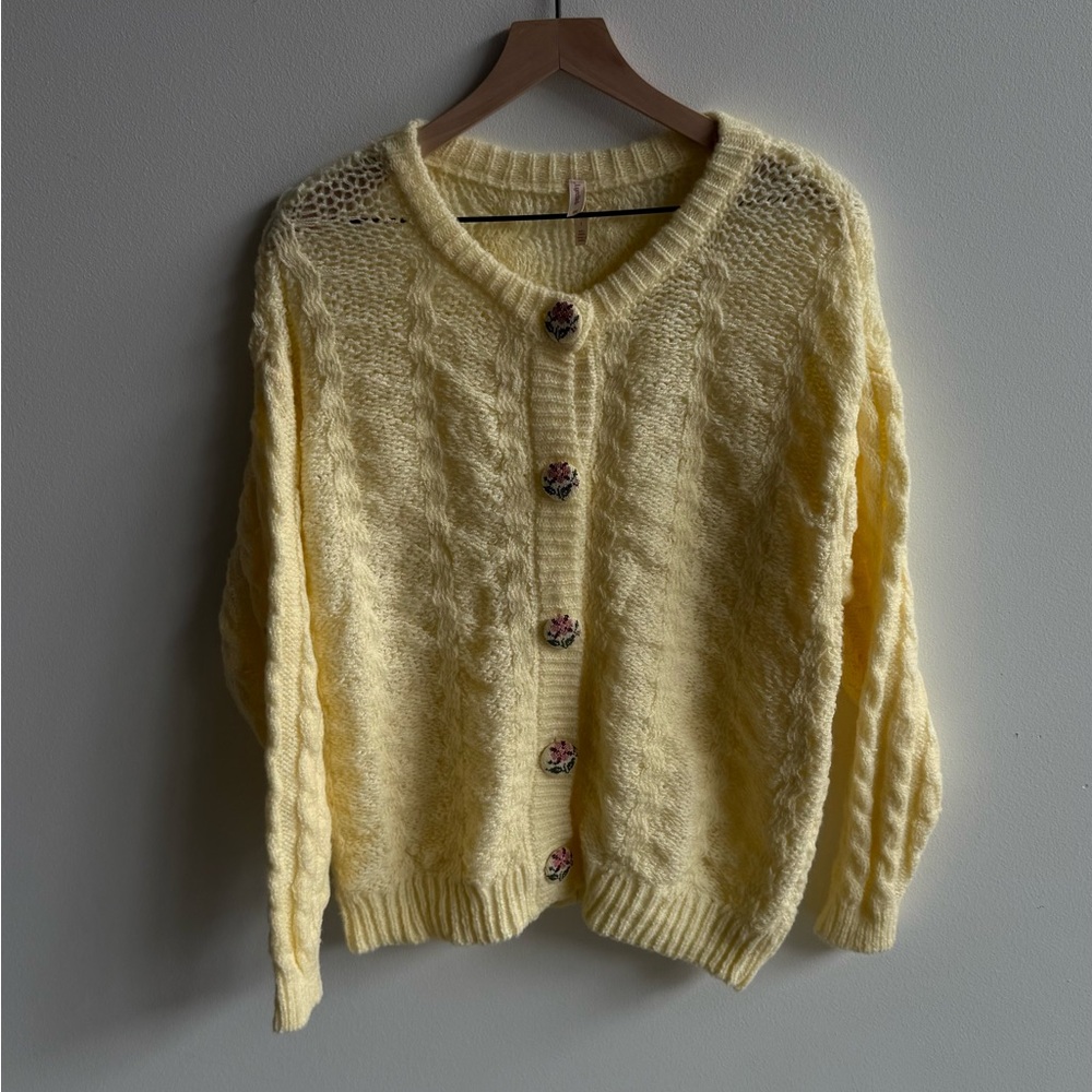 Anthropologie Soft Yellow Knit Cardigan